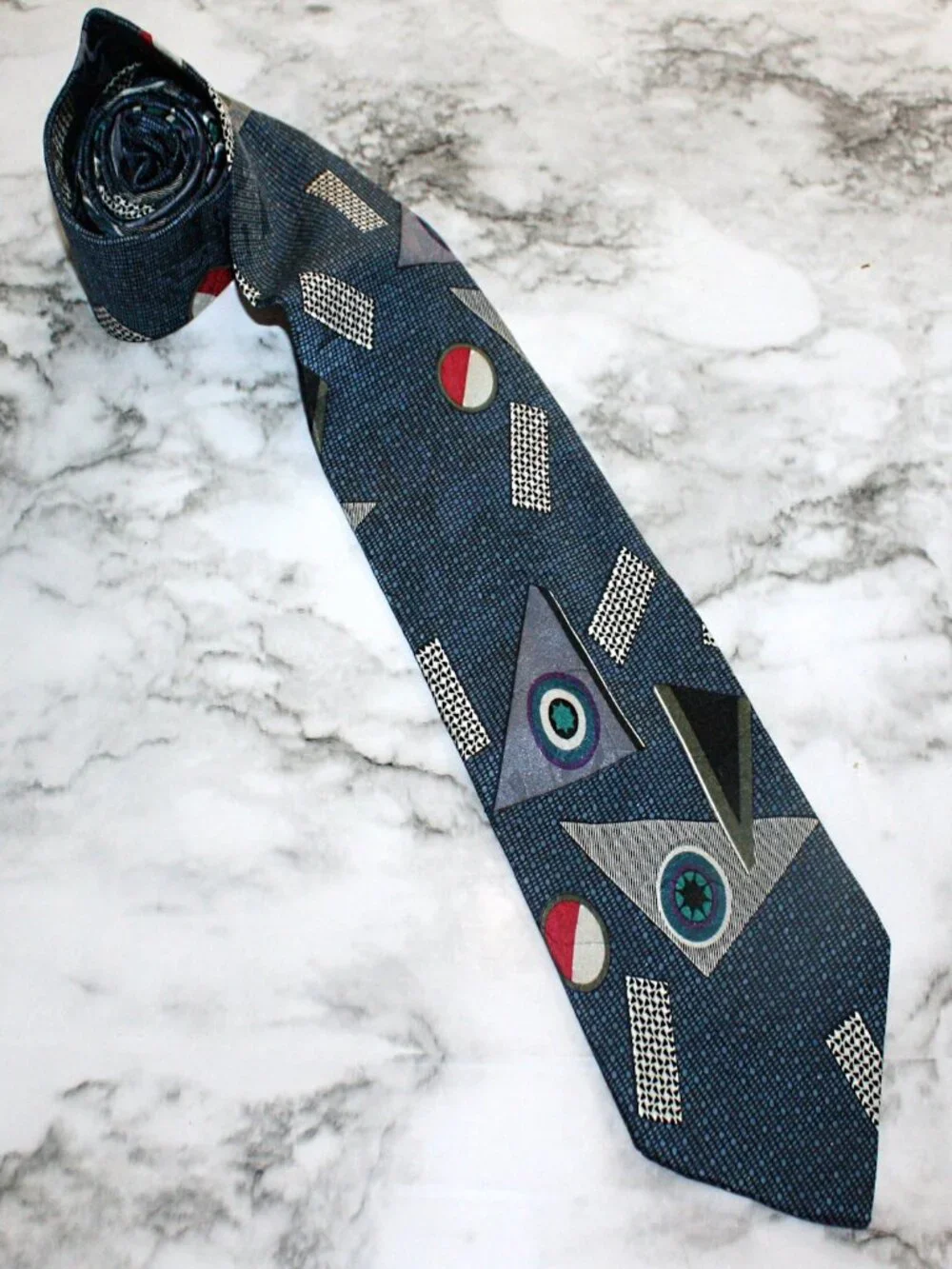 FERRACCI Neck Tie Retro Abstract Colorful Silk Blue Geometric Necktie Accessory